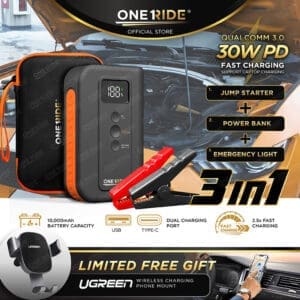 ONERIDE JS002, Emergency LED, Powerbank and Jump Starter Clamp