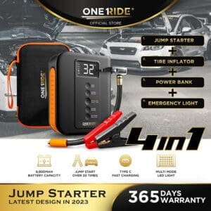 ONERIDE JS001, Tire Inflator, Emergency LED, Powerbank and Jump Starter Clamp